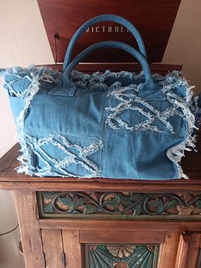 Wildfox Distressed Patchwork Denim Tote - Medium Blue
